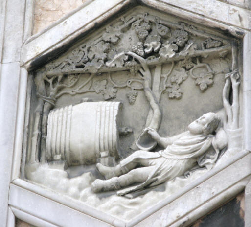 detail image on Giotto famous Bell Tower in Florence, Italy